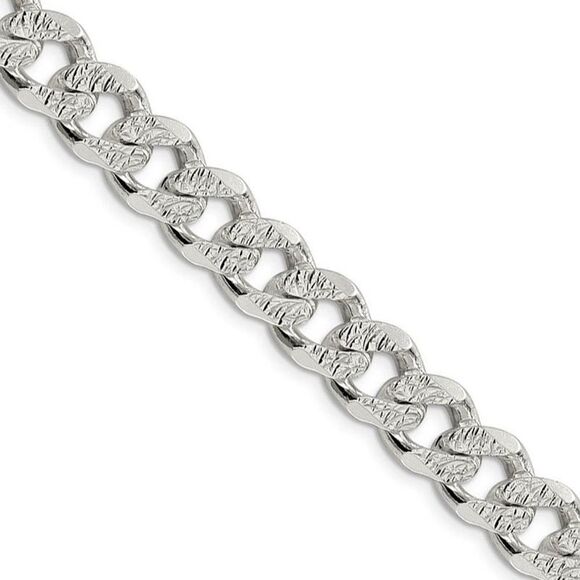 Men's 10.5mm Sterling Silver Solid Pave Curb Chain Necklace 26 Inch
